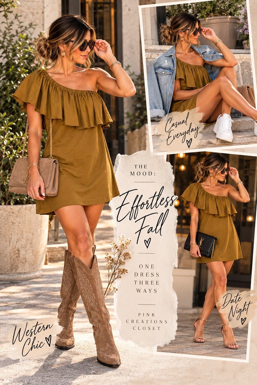 Mustard Ochre One Shoulder Ruffle Mini Dress Boho Western